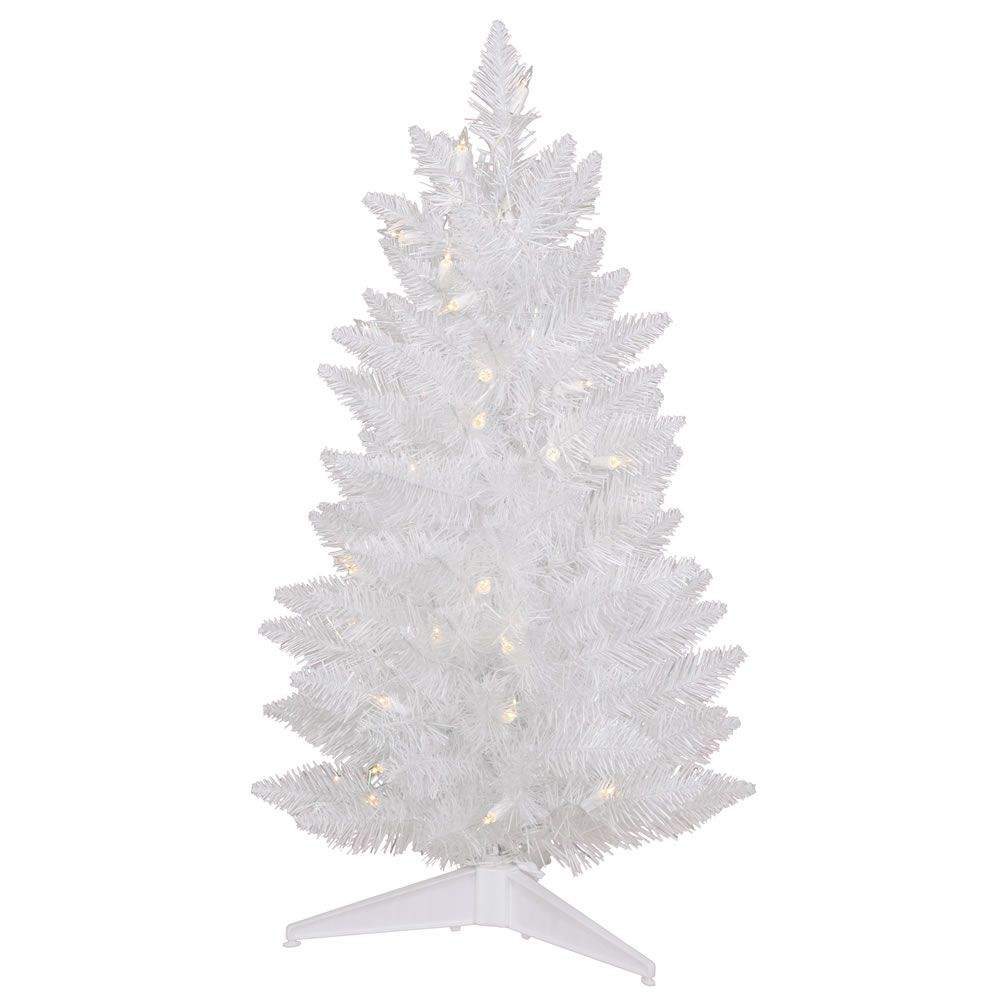 2.5 Foot Sparkle White Spruce Pencil Artificial Christmas Tabletop Tree 50 LED M5 Italian Warm White Mini Lights