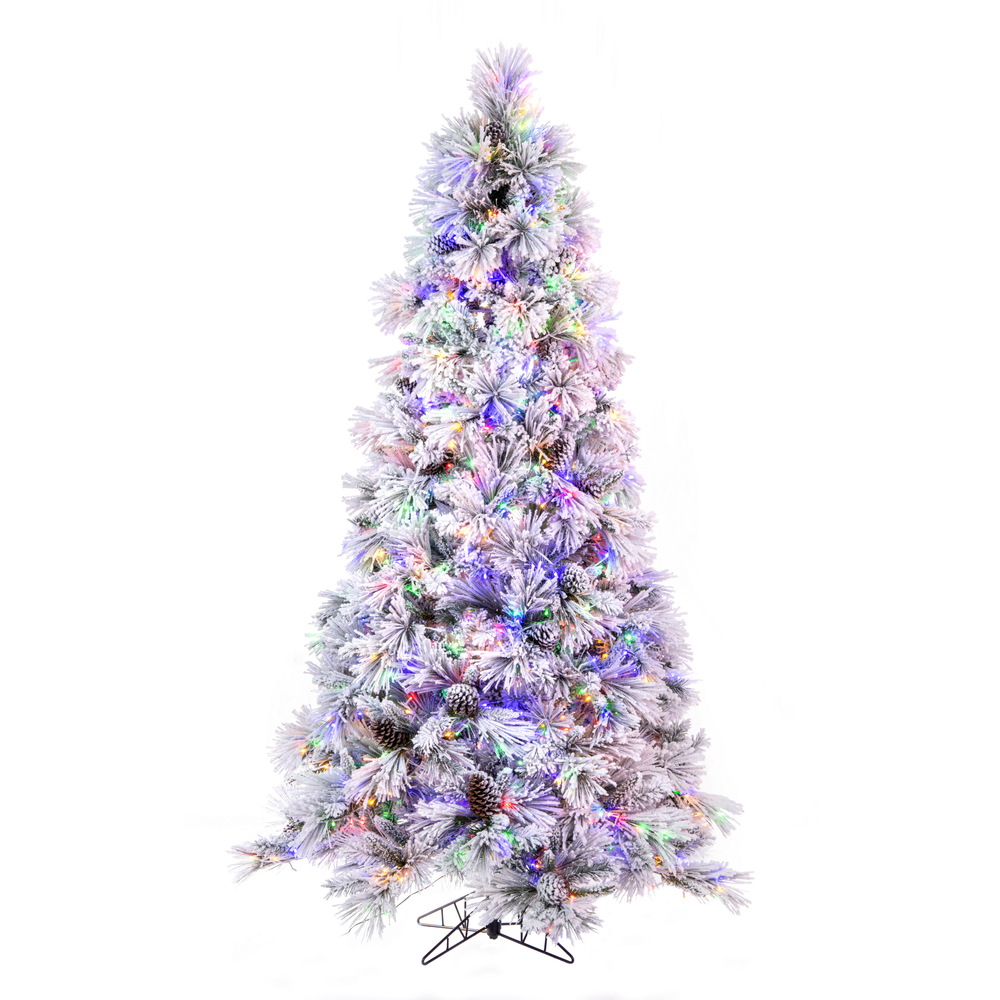 5.5 Flocked Atka Pine White Artificial Christmas Tree LED Color Changing Lights
