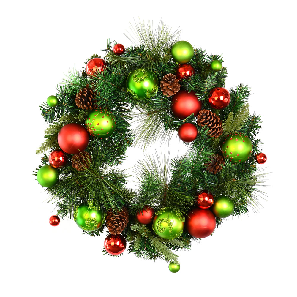 24 Inch Mixed Green Artificial Decorated Christmas Wreath