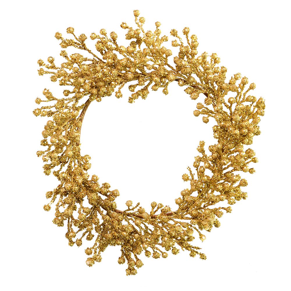 Christmastopia.com 33 Inch Gold Glitter Berry Artificial Mardi Gras Wreath Unlit