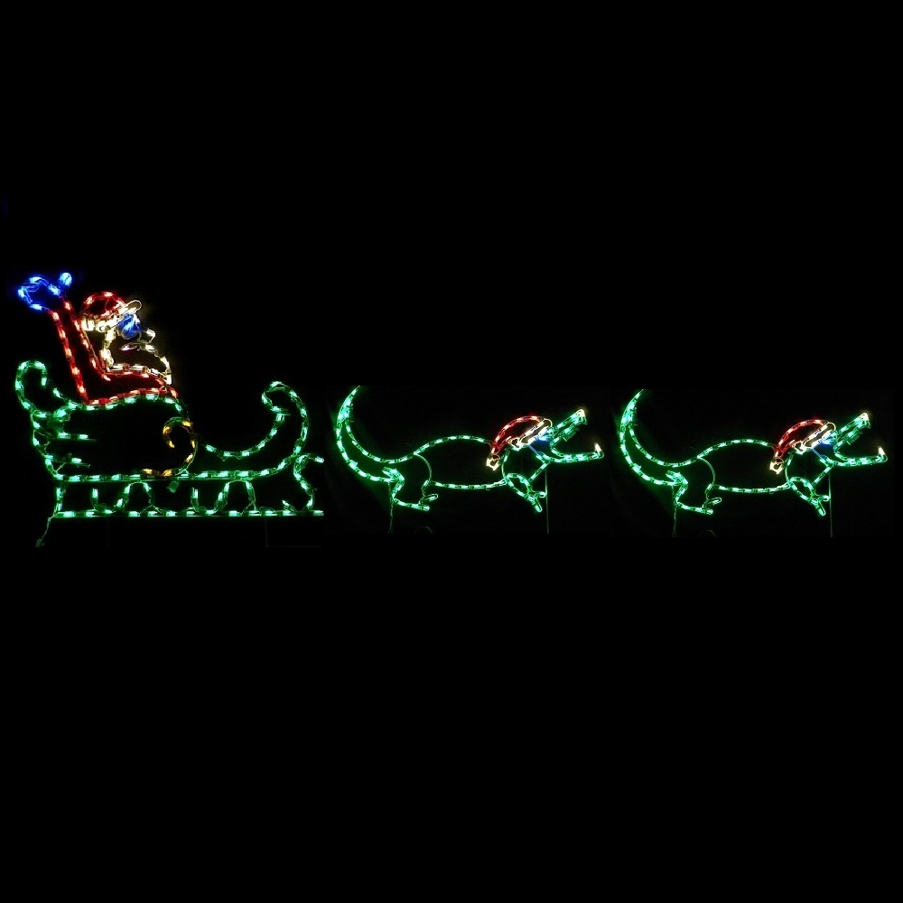 Santa Claus in Sleigh Alligators with Santa Hat LED Lighted Outdoor Christmas Decoration