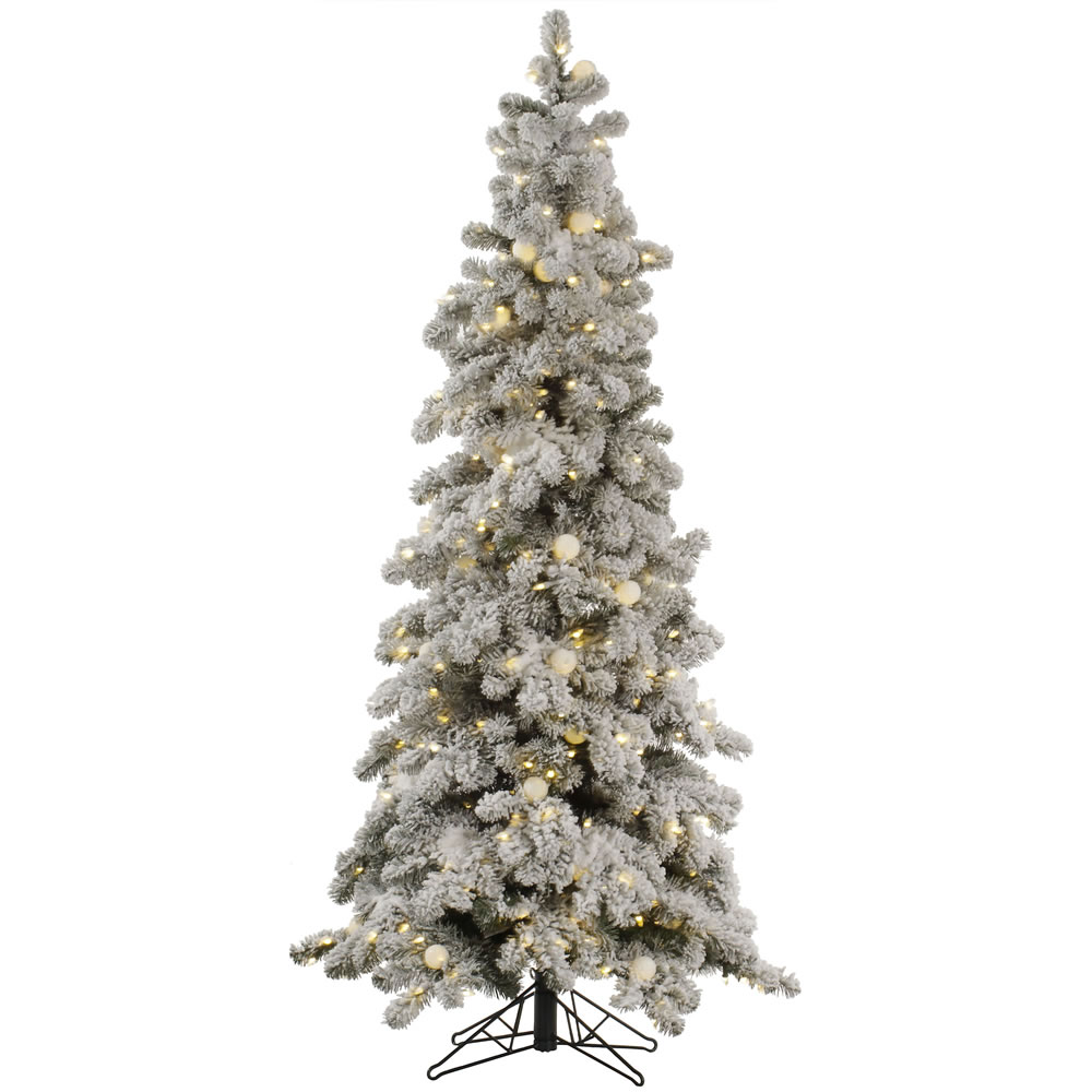 4 Foot Flocked Kodiak Artificial Christmas Tree 150 DuraLit LED M5 Italian Warm White Mini Lights with 25 G40 LED Frosted White Globe Lights