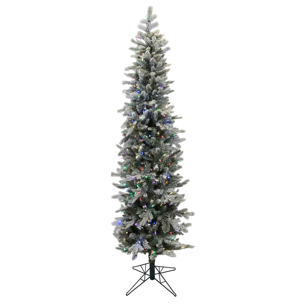 7 Foot Frosted Glitter Tannenbaum Pine Artificial Christmas Tree 300 Multi Colored LED Lights