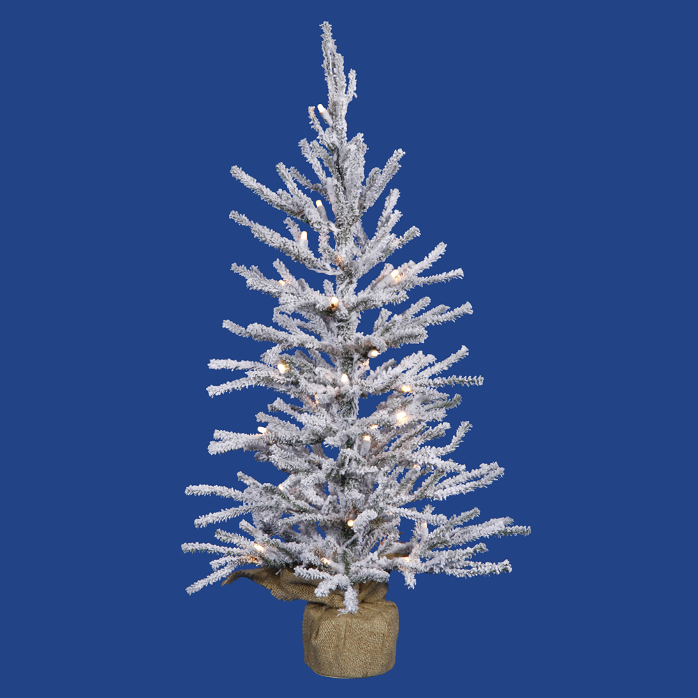 3 Foot Flocked Angel Pine Artificial Christmas Tree 50 DuraLit Incandescent Clear Mini Lights