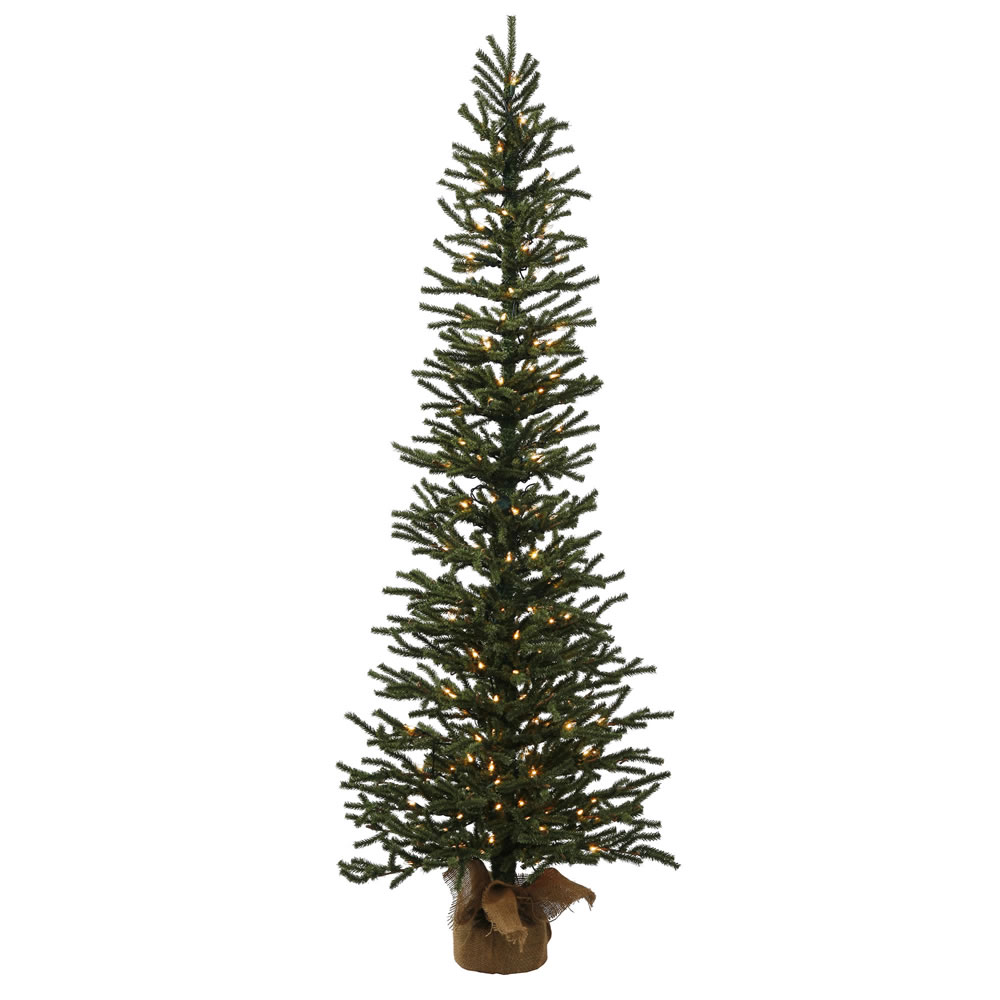 4 Foot Pine Artificial Christmas Tree 100 DuraLit Incandescent Clear Lights Burlap Base