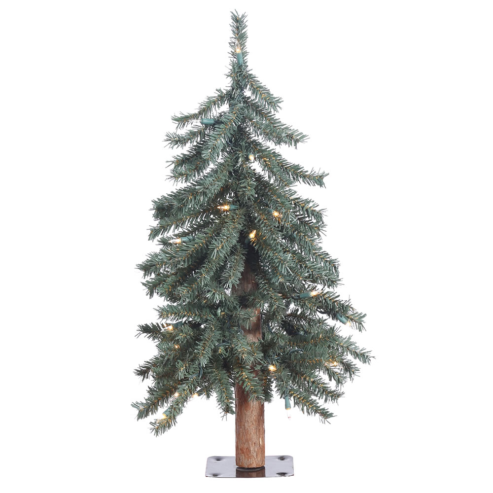 2 Foot Natural Bark Alpine Artificial Christmas Tree 35 DuraLit LED Warm White Italian Mini Lights
