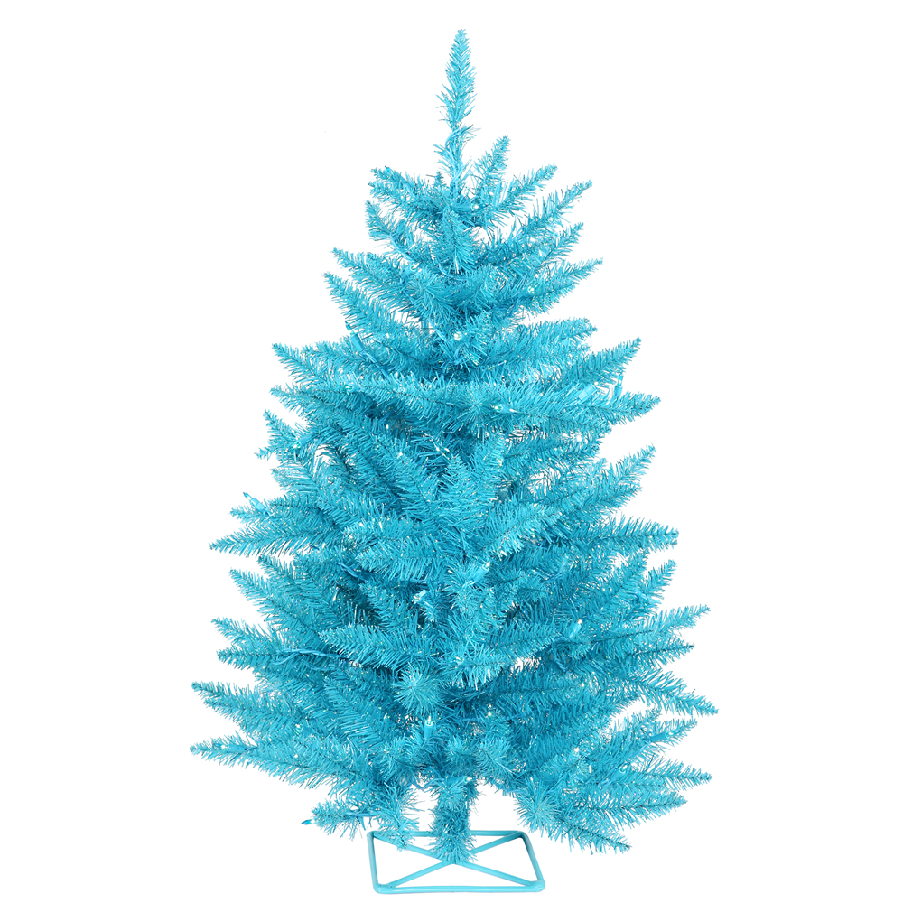 3 Foot Sky Blue Artificial Christmas Tree 70 DuraLit Incandescent Teal Mini Lights
