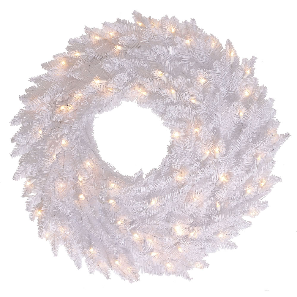 30 Inch White Fir Artificial Christmas Wreath with 100 DuraLit Incandescent Mini Clear Lights