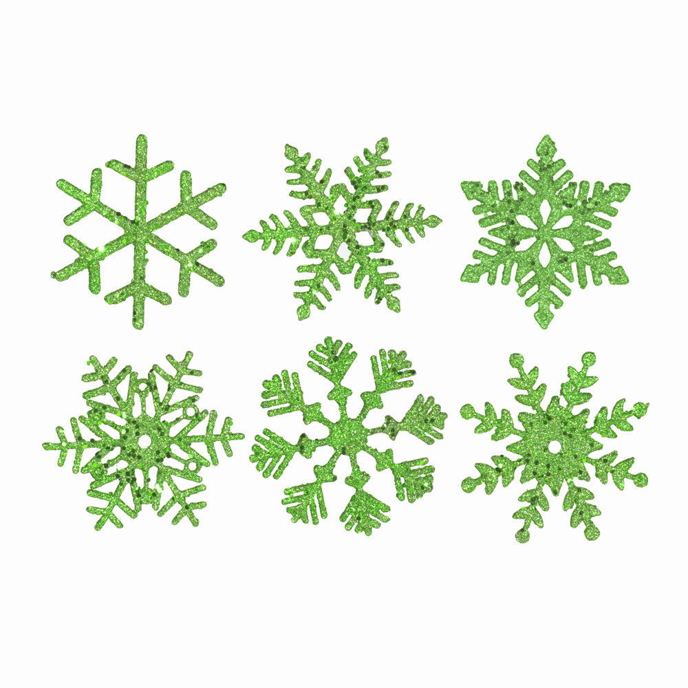 5 Inch Lime Glitter Snowflake Christmas Ornament 6 per Set