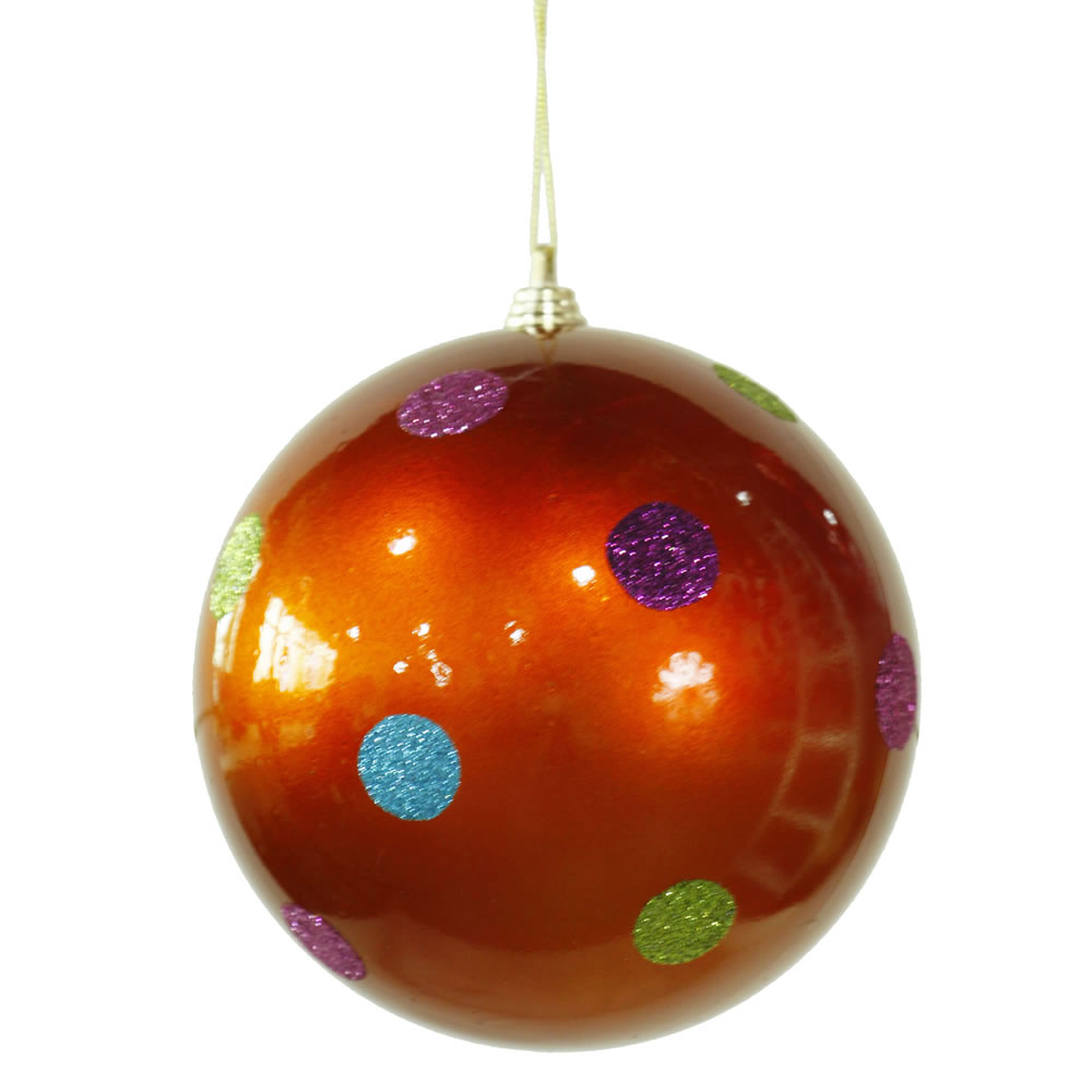 Christmastopia.com - 5.5 Inch Burnished Orange Candy Polka Dot Round Christmas Ball Ornament