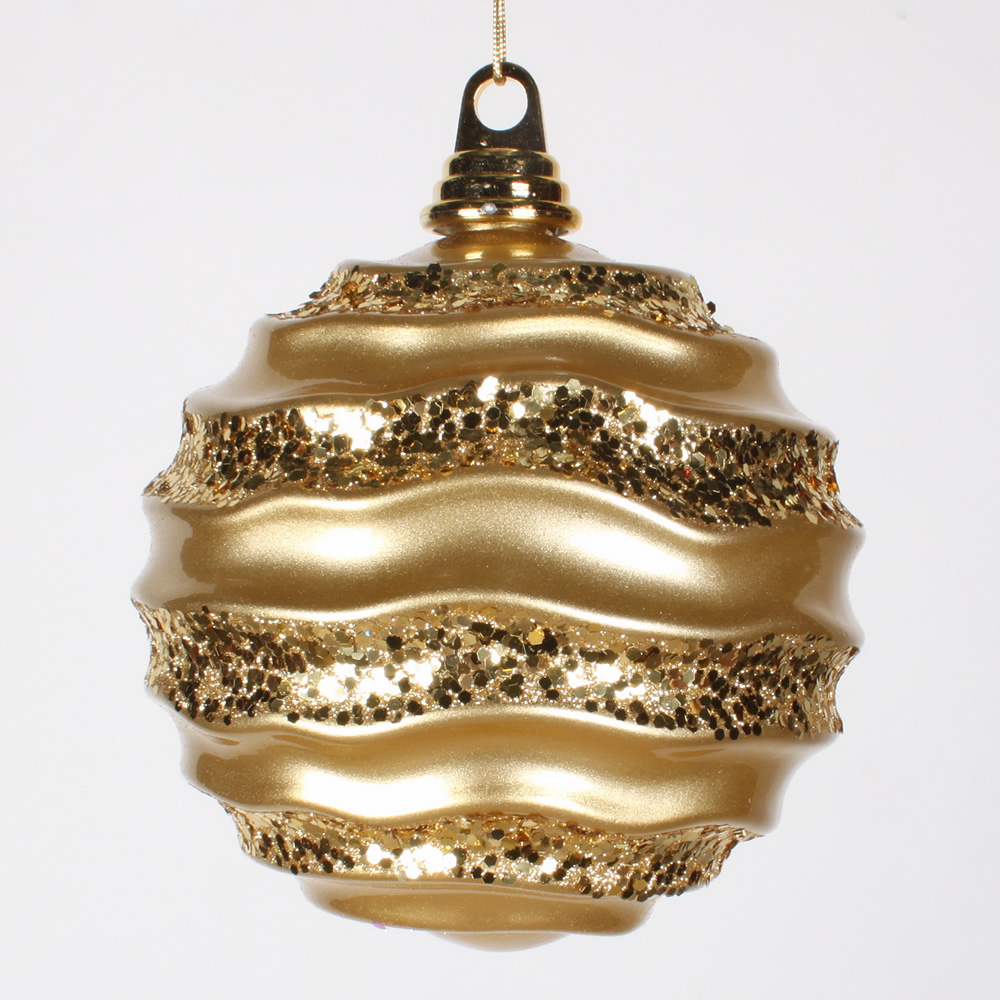 Christmastopia.com 6 Inch Gold Candy Glitter Wave Round Mardi Gras Ball Ornament