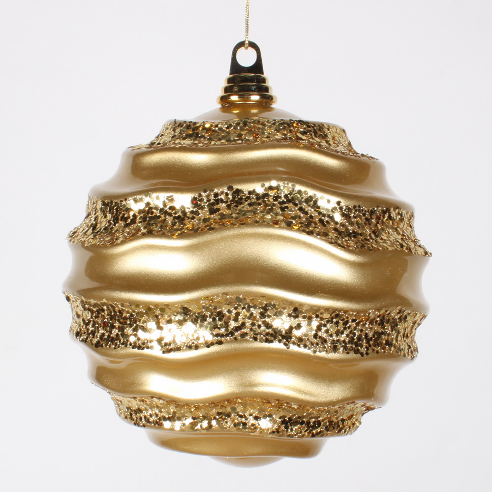 Christmastopia.com - 8 Inch Gold Candy Glitter Wave Round Mardi Gras Ball Ornament