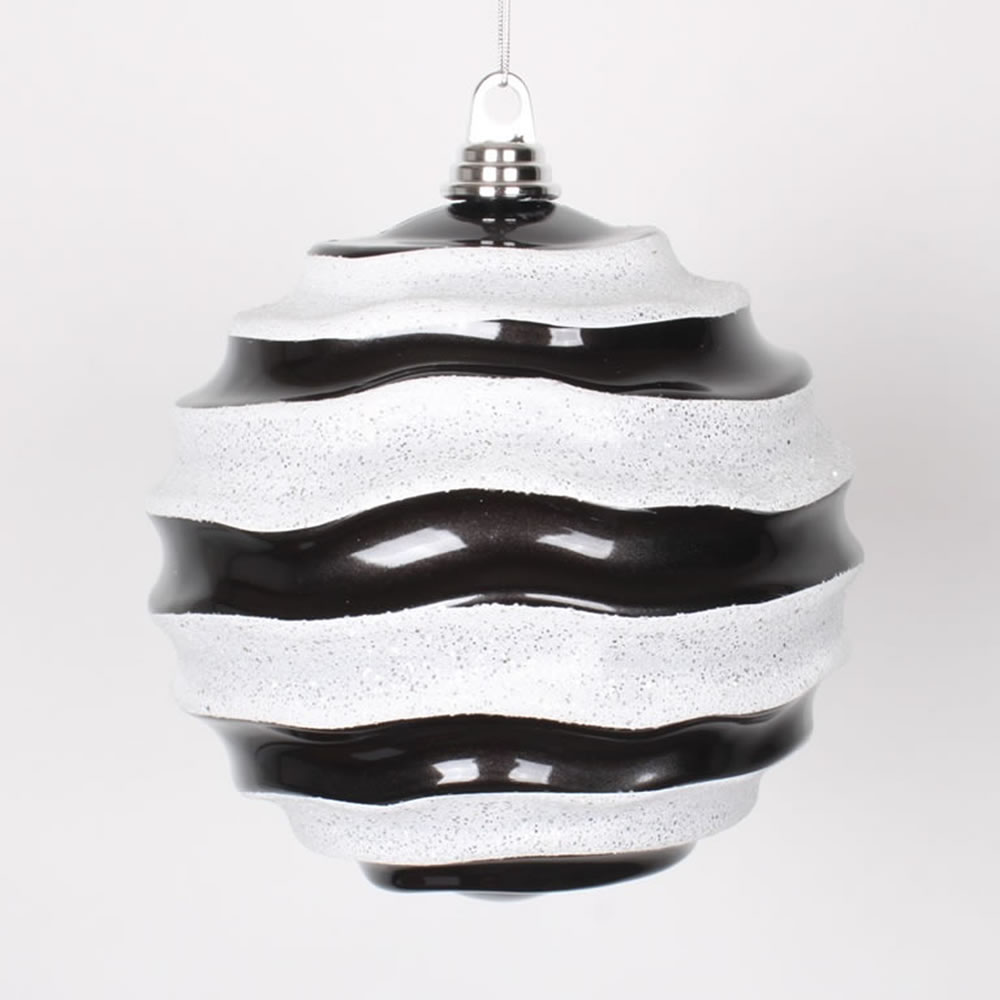 8 Inch Black and White Candy Glitter Wave Round Christmas Ball Ornament