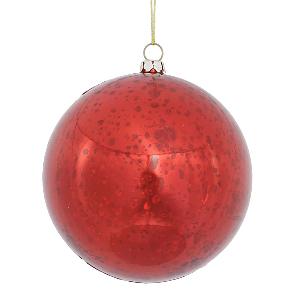 4 Inch Red Shiny Mercury Christmas Ball Ornament Shatterproof 6 per Set