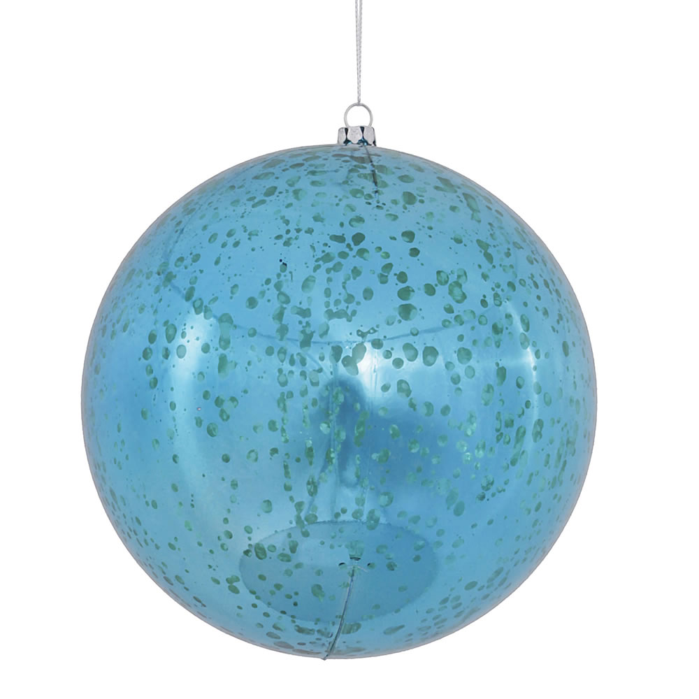 6 Inch Turquoise Shiny Mercury Christmas Ball Ornament Shatterproof Set of 4