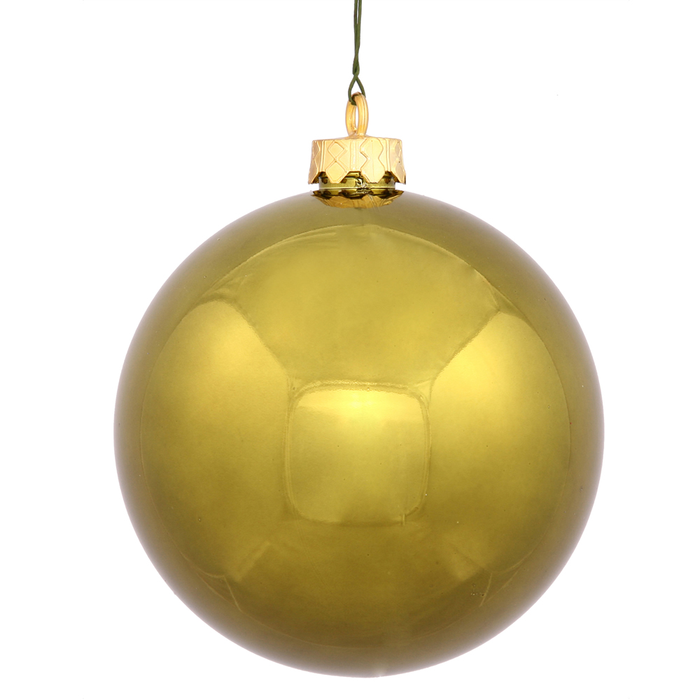 2.4 Inch Olive Green Shiny Finish Round Christmas Ball Ornament Shatterproof UV