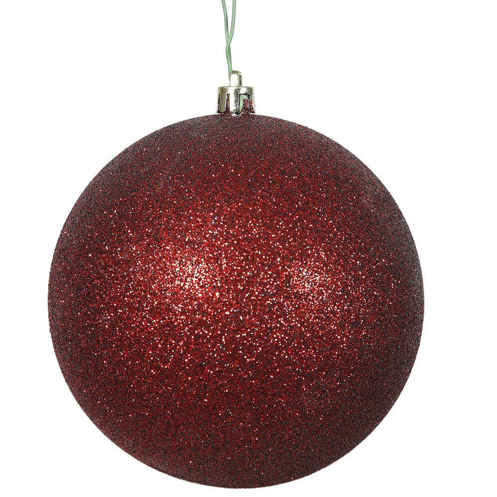 Christmastopia.com - 10 Inch Burgundy Glitter Ball Drilled Cap