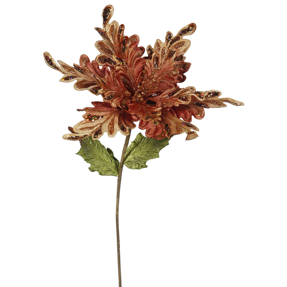 Christmastopia.com - 31 Inch Copper Velvet Poinsettia Decorative Christmas Floral Pick 3 per Set