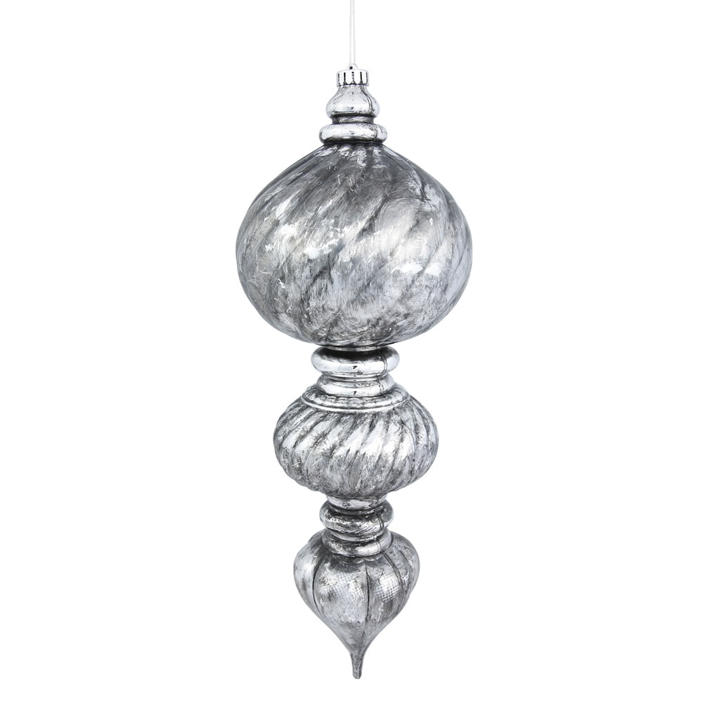Christmastopia.com - 21 Inch Antique Silver Sculpted Finial Christmas Ornament Shatterproof
