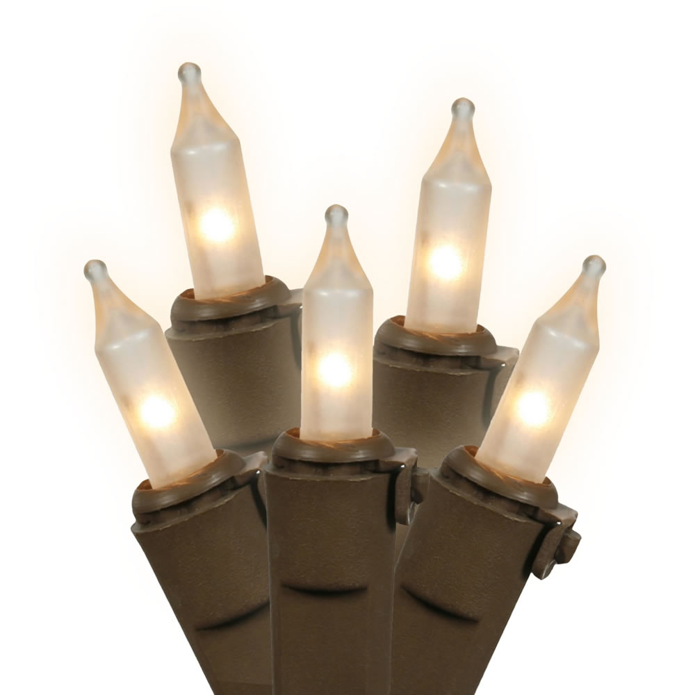 Christmastopia.com 100 Frosted White Incandescent Mini Christmas Light Set Brown Wire 4 Inch Spacing