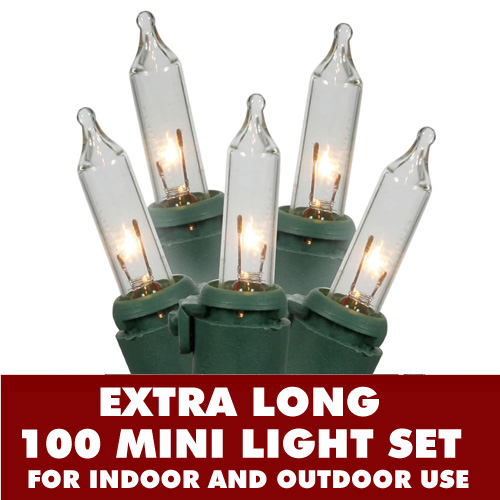 Christmastopia.com 100 Incandescent Mini Clear Christmas Light Set Green Wire Extra Long