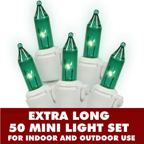 Christmastopia.com 50 Light Incandescent Mini Light Set Green Easter Light Set White Wire