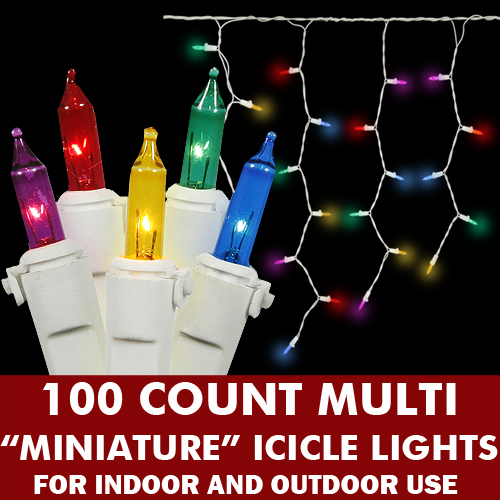 Christmastopia.com 100 Incandescent Mini Multi Color Christmas Icicle Light Set White Wire