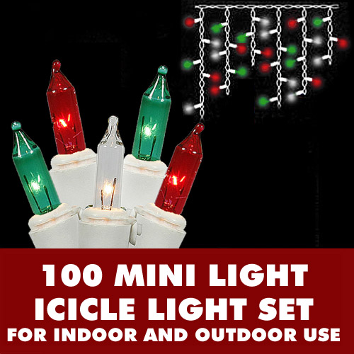 Christmastopia.com 100 Red Green And Clear Icicle Lights White Wire