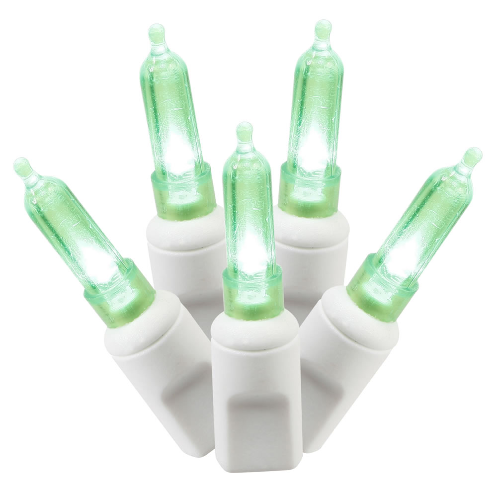 100 Commercial Grade LED M5 Italian Smooth Green Easter Mini Light Set White Wire