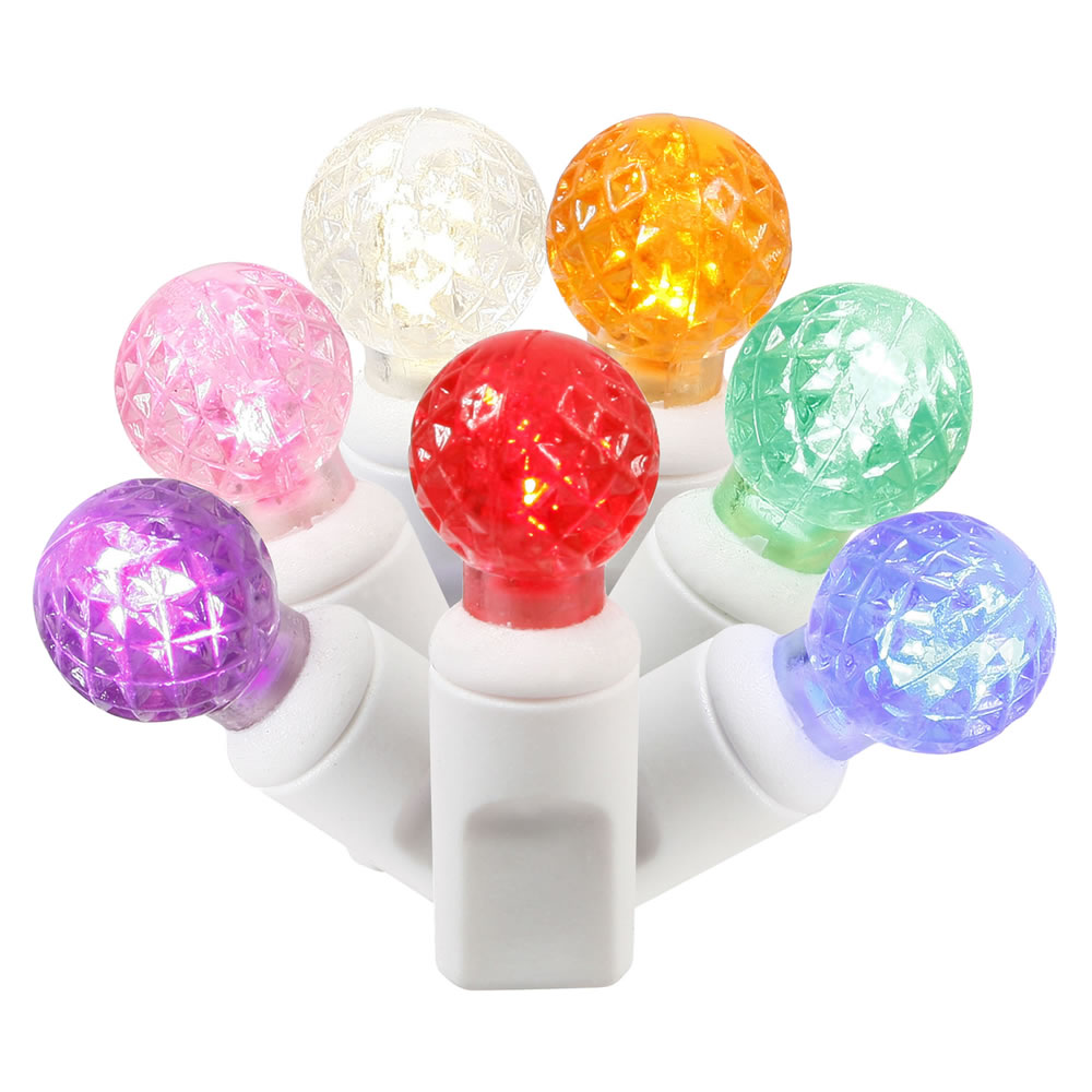 Christmastopia.com 100 Commercial Grade LED G12 Faceted Globe Multi Color Christmas Light Set White Wire