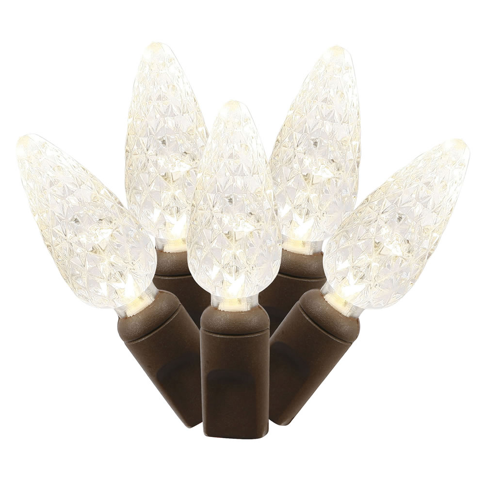 Christmastopia.com 50 Commercial Grade LED C6 Strawberry Faceted Warm White Christmas Light Set Brown Wire
