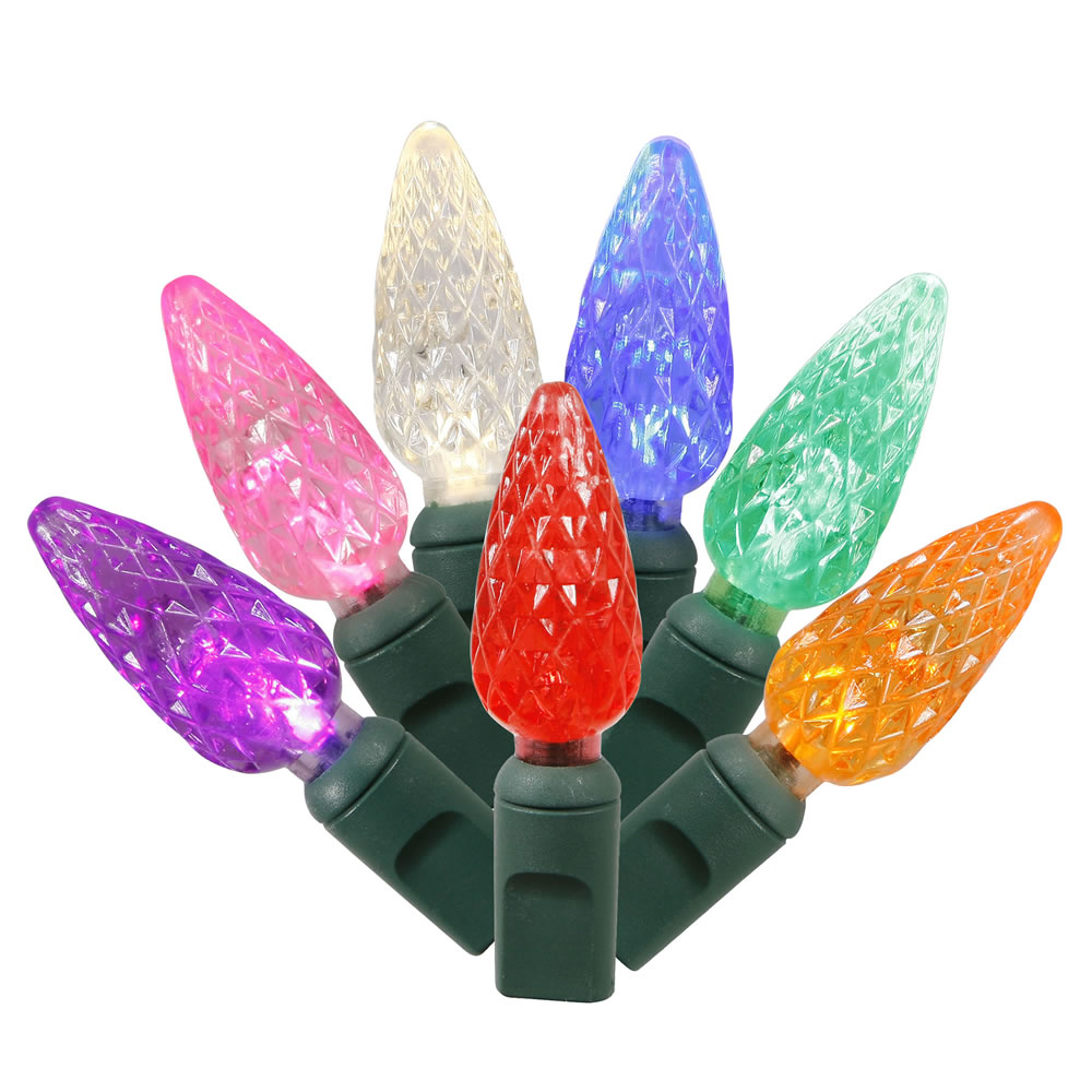 Christmastopia.com 50 Commercial Grade LED C6 Strawberry Faceted Multi Color Christmas Light Set Green Wire