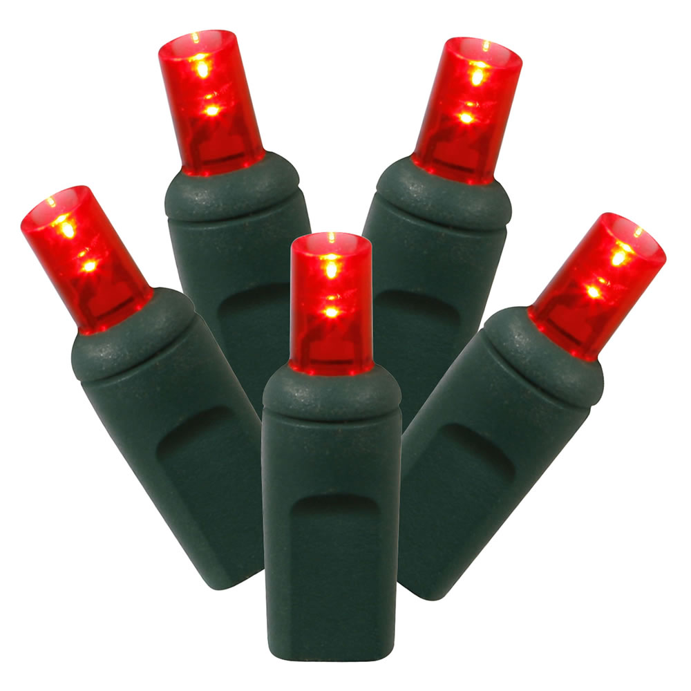 25 Commercial Coaxial LED 5MM Red Christmas Lights - Green Wire - Case of 24