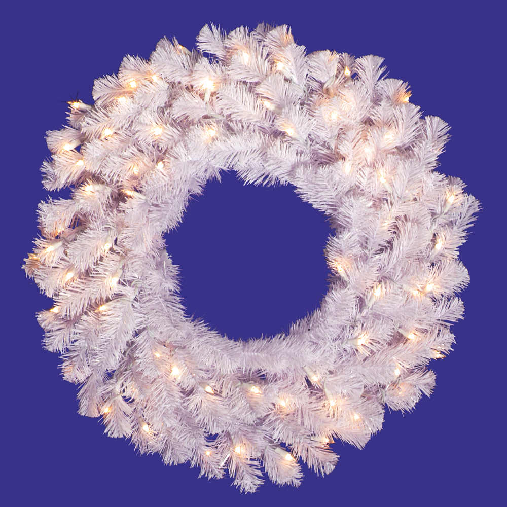 24 Inch Crystal White Wreath 50 LED Warm White Lights