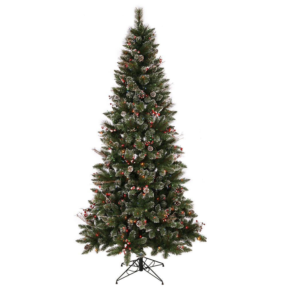7 Foot Snow Tipped Pine and Berry Artificial Christmas Tree 350 DuraLit Incandescent MultiColor Mini Lights
