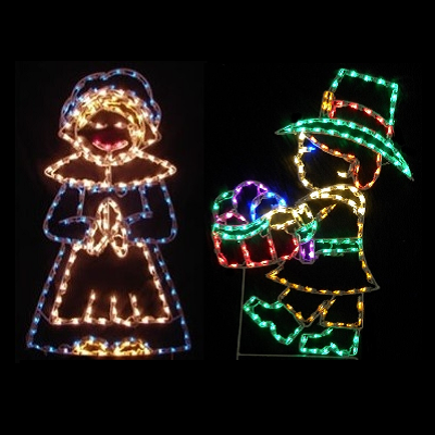 Christmastopia.com Harvest Pilgrim Kids LED Lighted Outdoor Thanksgiving Decoration