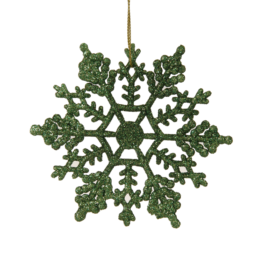 4 Inch Green Glitter Snowflake Christmas Ornament Set of 24