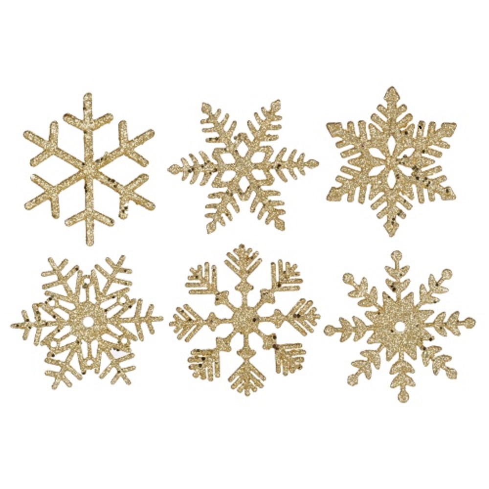 5 Inch Champagne Glitter Snowflake Christmas Ornament 6 per Set