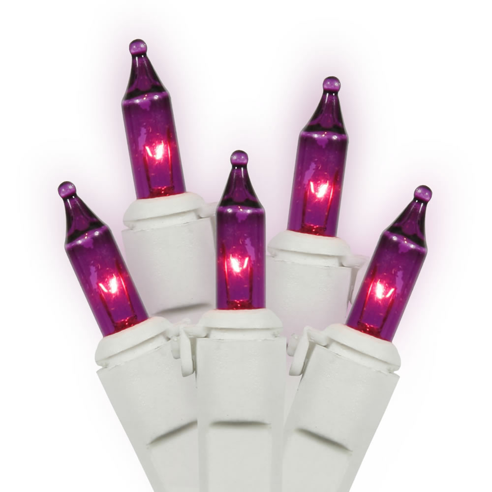 100 Purple Incandescent Mini Light Set with White Wire