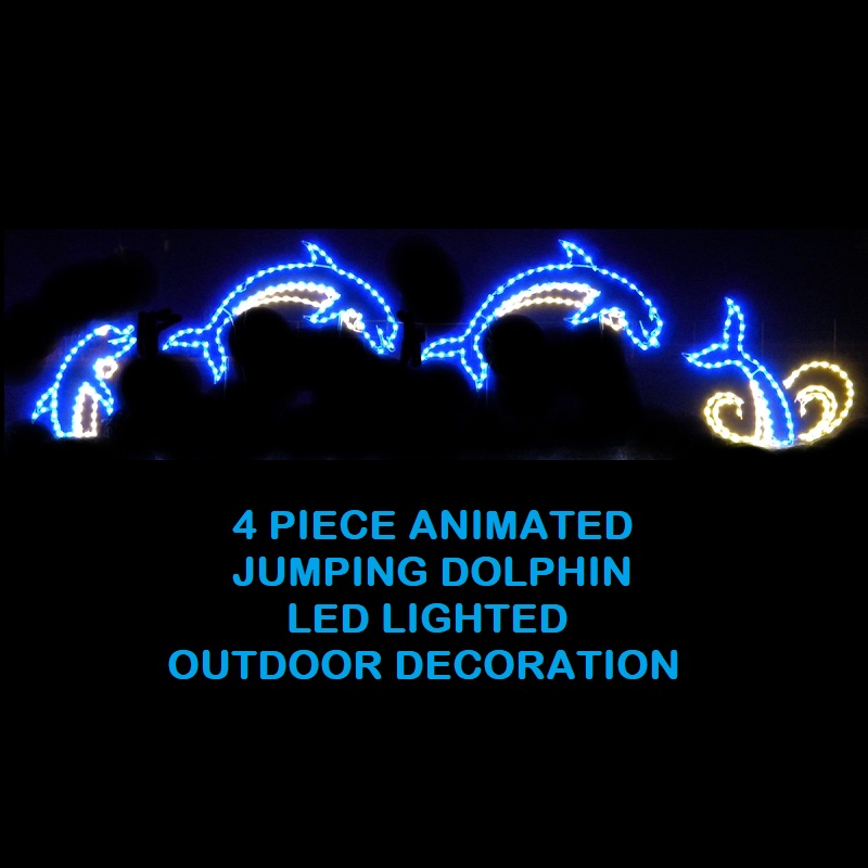 Dolphins Jumping 4 Piece Animated LED Lighted Outdoor Marine Decoration