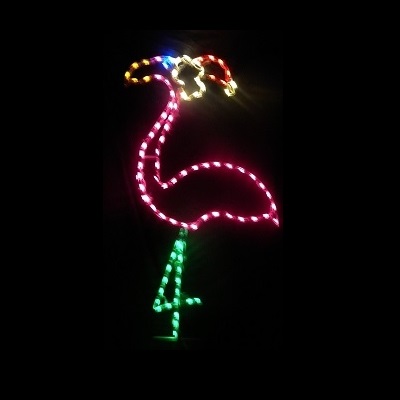 Flamingo with Santa Hat Large LED Outdoor Lighted Christmas Decoration
