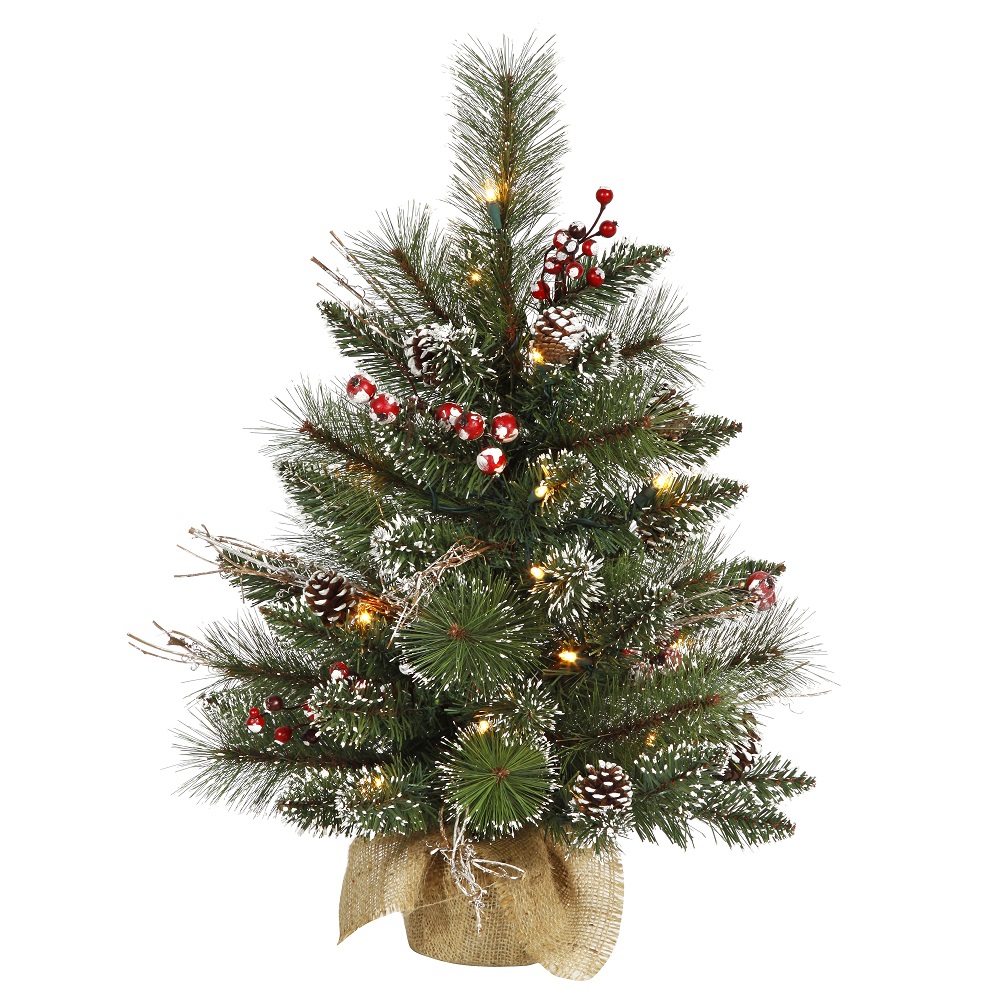 Christmastopia.com 2 Foot Snow Tipped Pine and Berry Artificial Christmas Tree 35 DuraLit LED M5 Italian Warm White Mini Lights