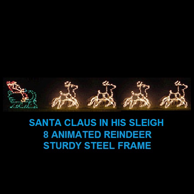 Lighted Outdoor Decorations - Lighted Santa Claus Decorations Santa in Sleigh with 8 Animated Reindeer LED Lighted Outdoor Christmas Decoration - Lighted Outdoor Decorations - Lighted Santa Claus Decorations