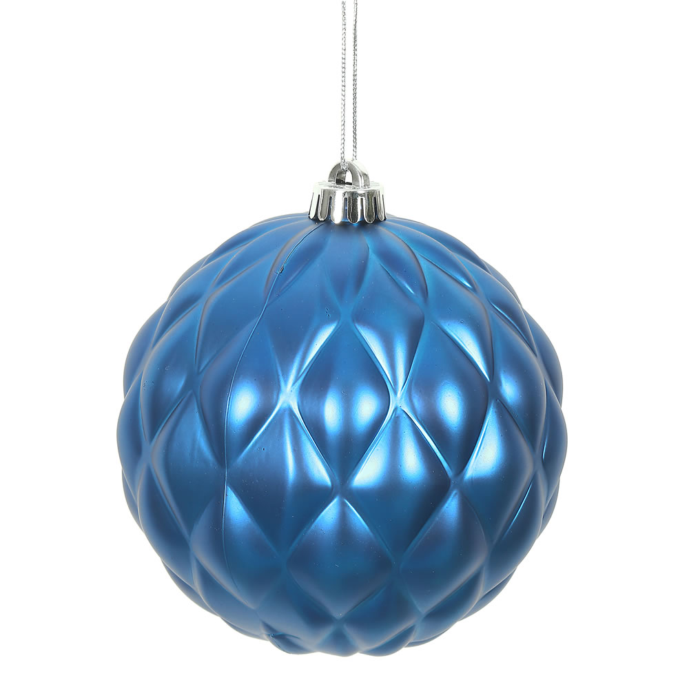 4 Inch Blue Matte Round Pine Cone Christmas Ball Ornament Set of 6