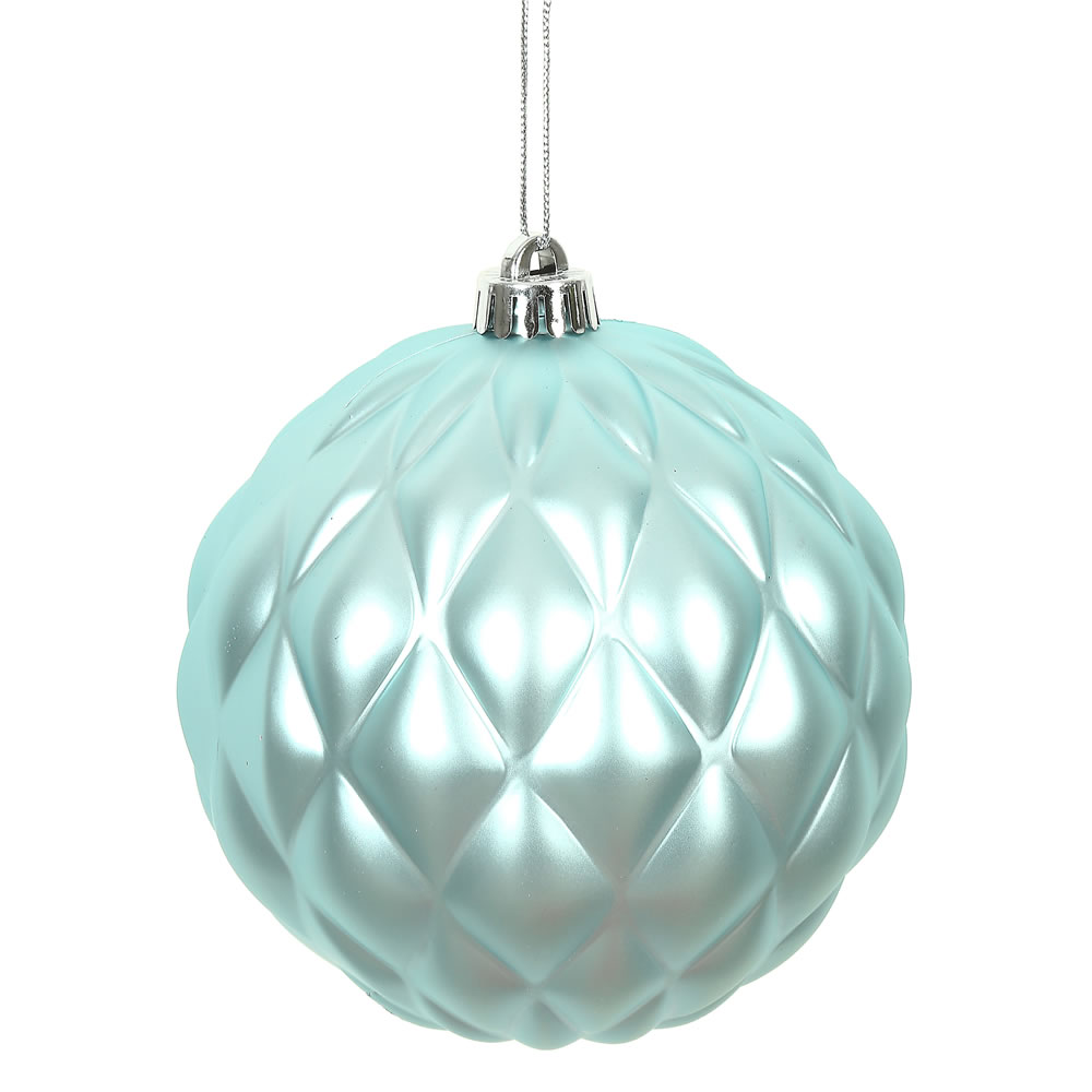 4 Inch Baby Blue Matte Round Pine Cone Christmas Ball Ornament Set of 6