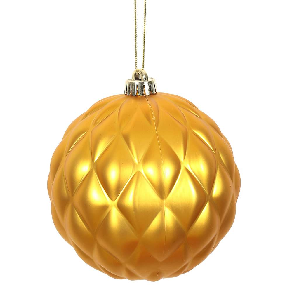 6 Inch Antique Gold Matte Round Pine Cone Christmas Ball Ornament Set of 4