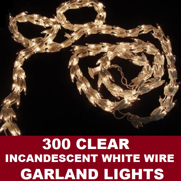 300 Clear Garland Lights White Wire