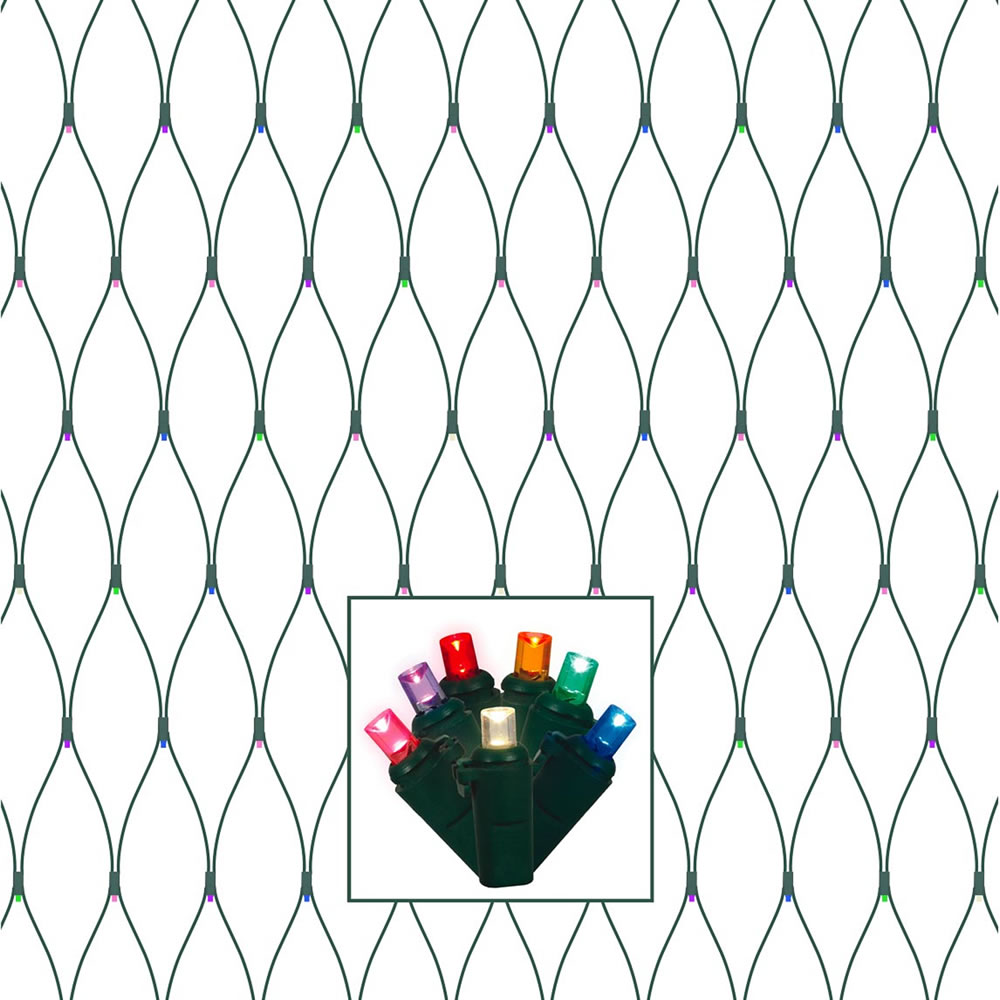150 LED 5MM Wide Angle Polka Dot Multi Color Tree Trunk Net Light Set Green Wire