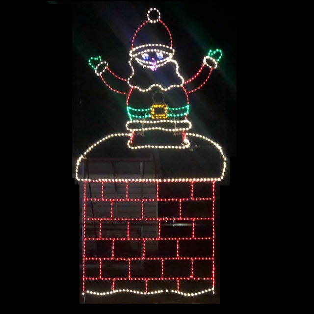 Santa Claus Goes Down the Chimney Animated LED Lighted Outdoor Commercial Christmas Decoration