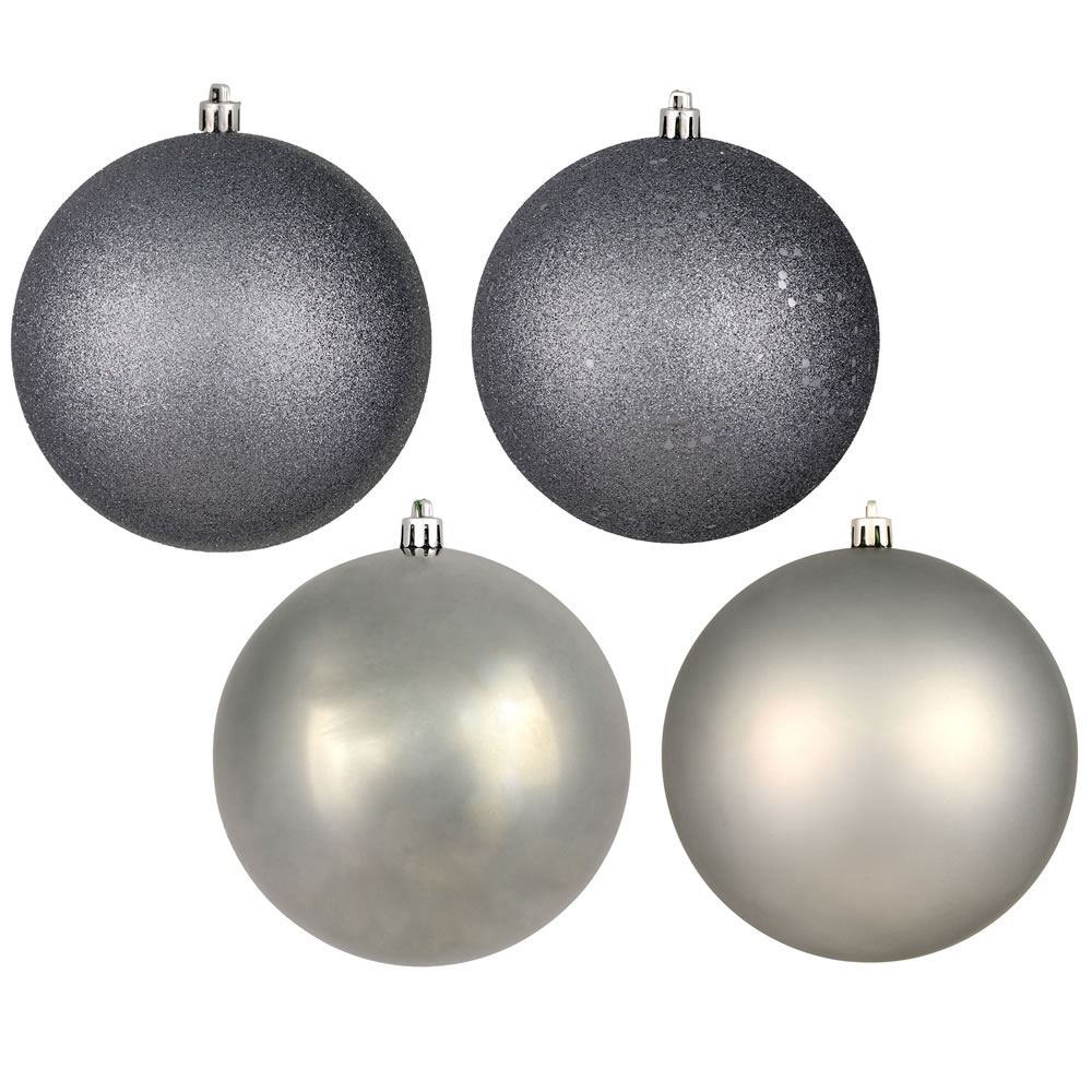 12 Inch Limestone Round Christmas Ball Ornament Shatterproof Set of 4 Assorted Finishes